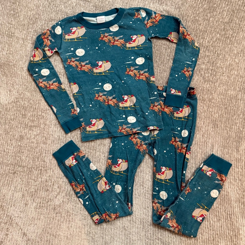 Hanna Andersson Organic Cotton Christmas Pajamas Set Santa Sleigh Reindeer US 10